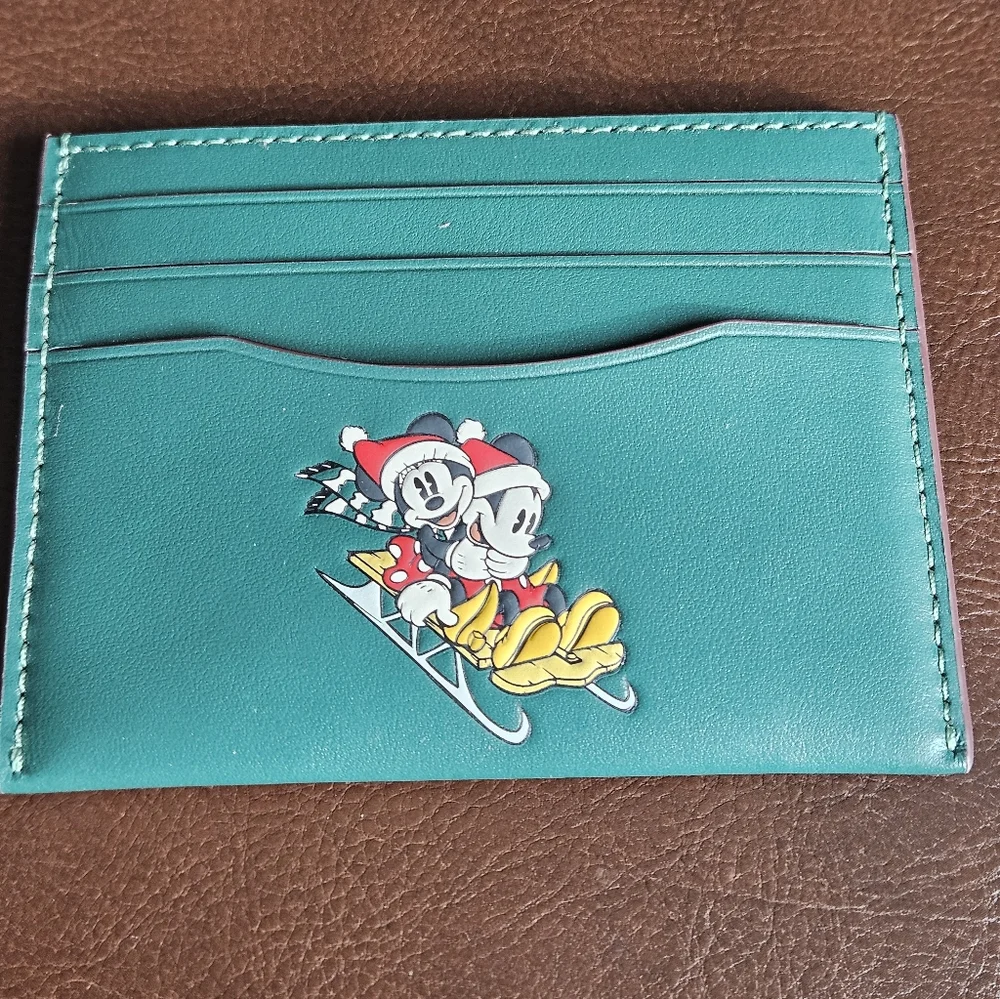 COACH DISNEY Slim ID Card Case w/ Mickey & Minnie Holiday Theme - Picture 1 of 5